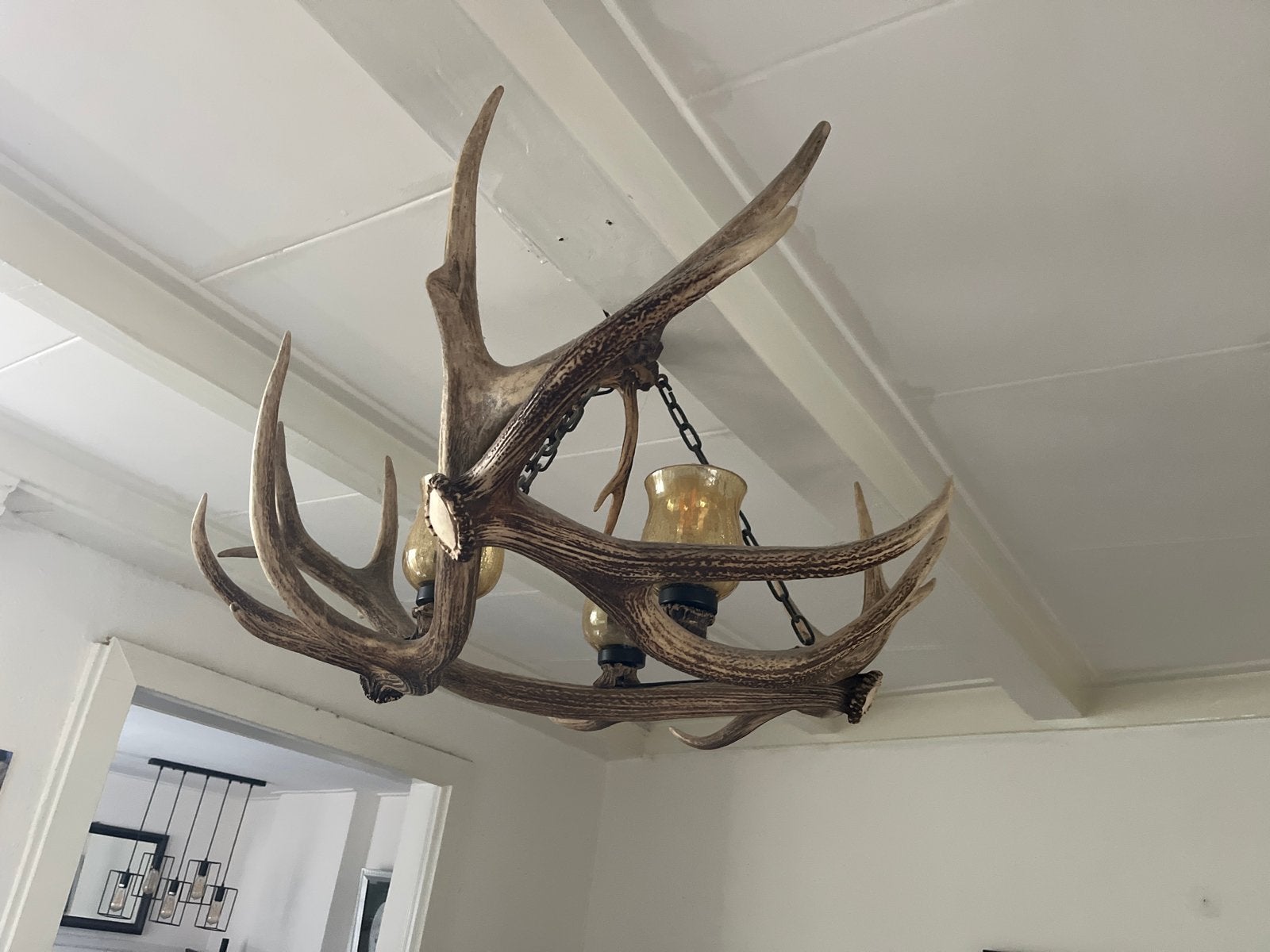 Grote kroonluchter van echt hertengewei - 100cm breed, Ophalen, Zo goed als nieuw, Natuurlijk materiaal, E27 (groot)