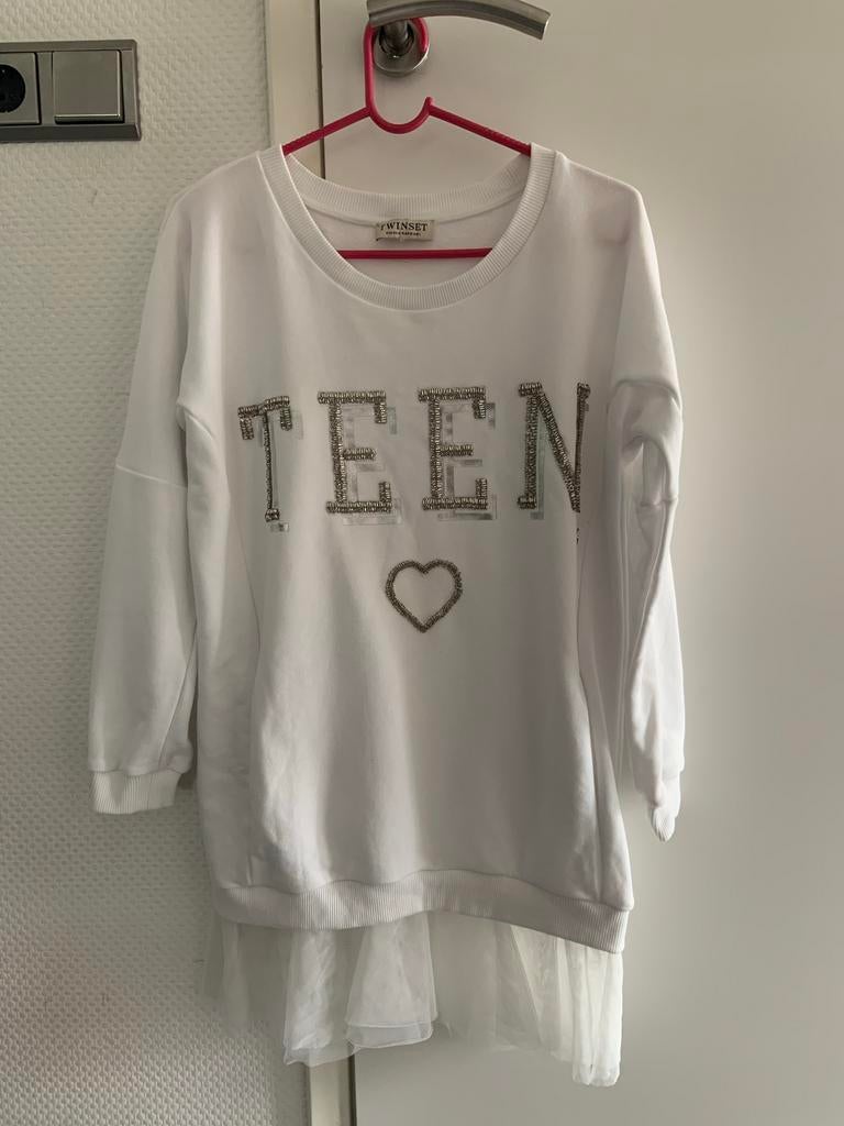Twinset jurk met kralen 10 jaar en tule strook, Kinderen en Baby's, Kinderkleding | Maat 140, Ophalen of Verzenden, Zo goed als nieuw