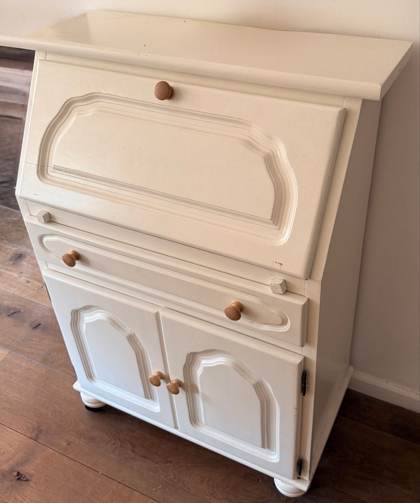 Vintage Secretaire Bureau - Crème Wit met Opbergruimte, Ophalen, Gebruikt, Secretaire, Overige merken