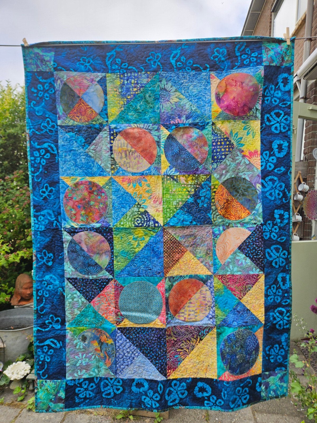 Handgemaakte quilt, Blauw, Overige stijlen, Ophalen of Verzenden, Zo goed als nieuw