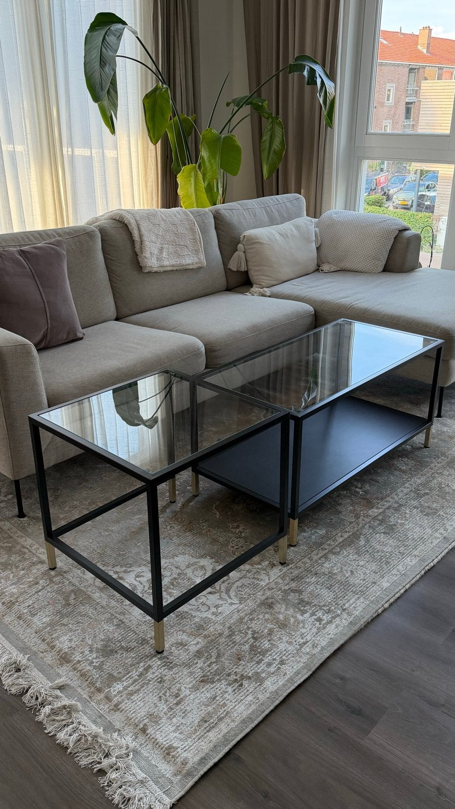 IKEA Salontafel set, zwartbruin/glas, Minder dan 50 cm, 50 tot 100 cm, Ophalen of Verzenden, Glas