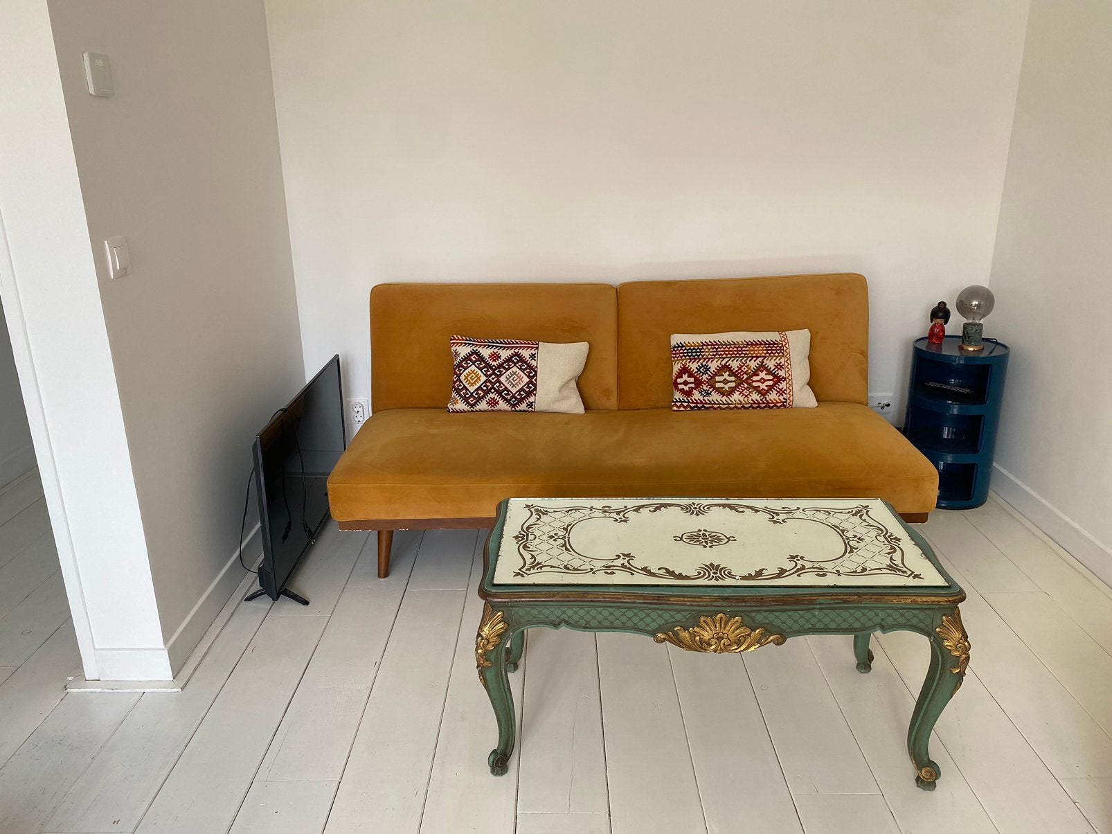 Sofa bed yellow mustard, Huis en Inrichting, Ophalen, Overige materialen, Gebruikt, 150 tot 200 cm
