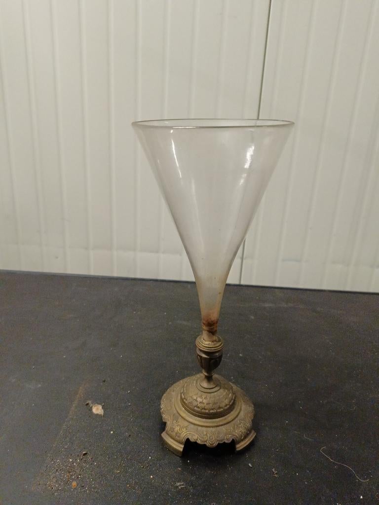 Antiek Frans Solifleur Vaasje op Bronzen/Messing Voet - N 2, Ophalen of Verzenden