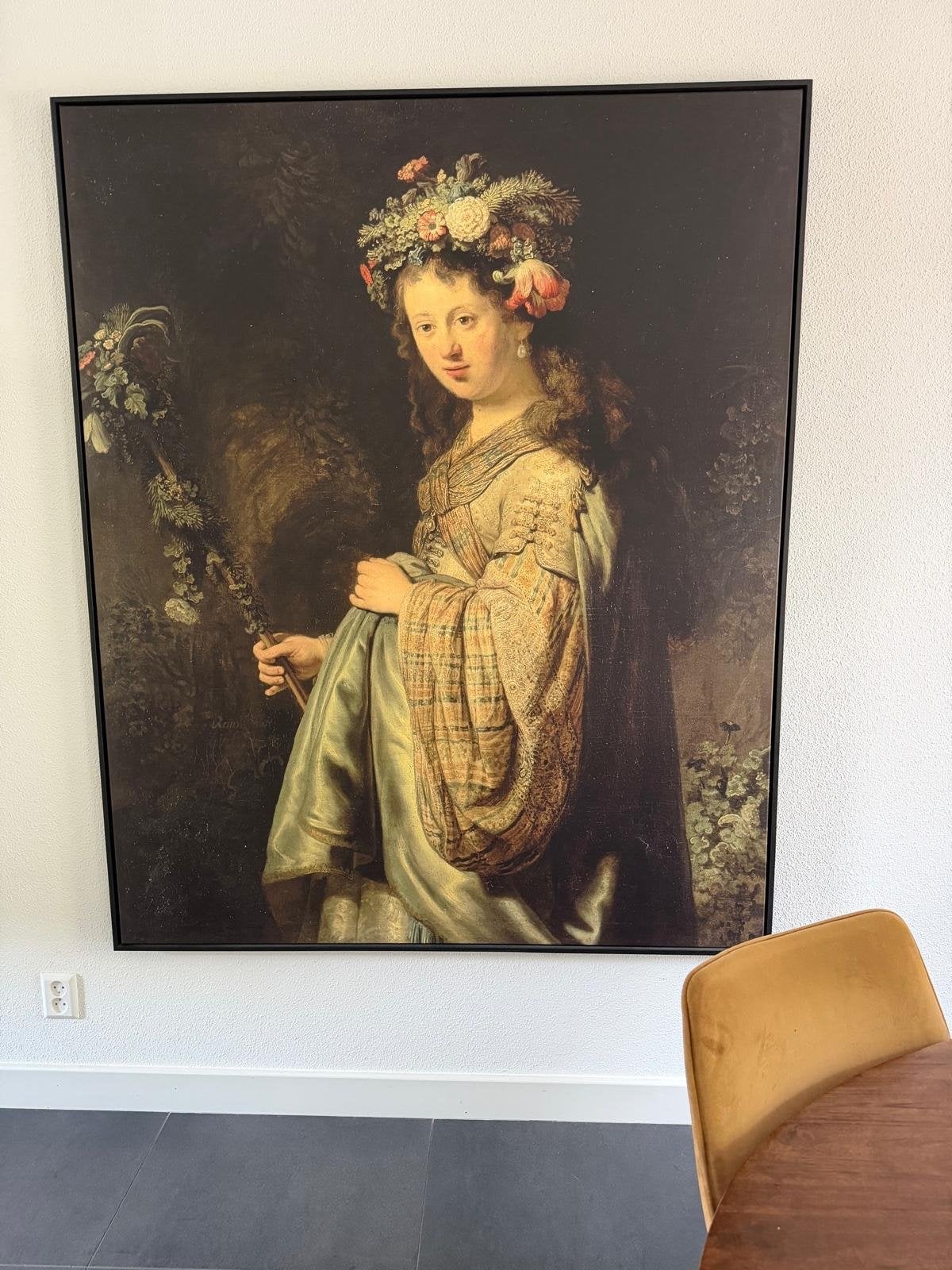 Rembrandt's Flora - Groot Schilderij op Canvas, Antiek en Kunst, Ophalen, Doek, Portret of Personen, Klassiek