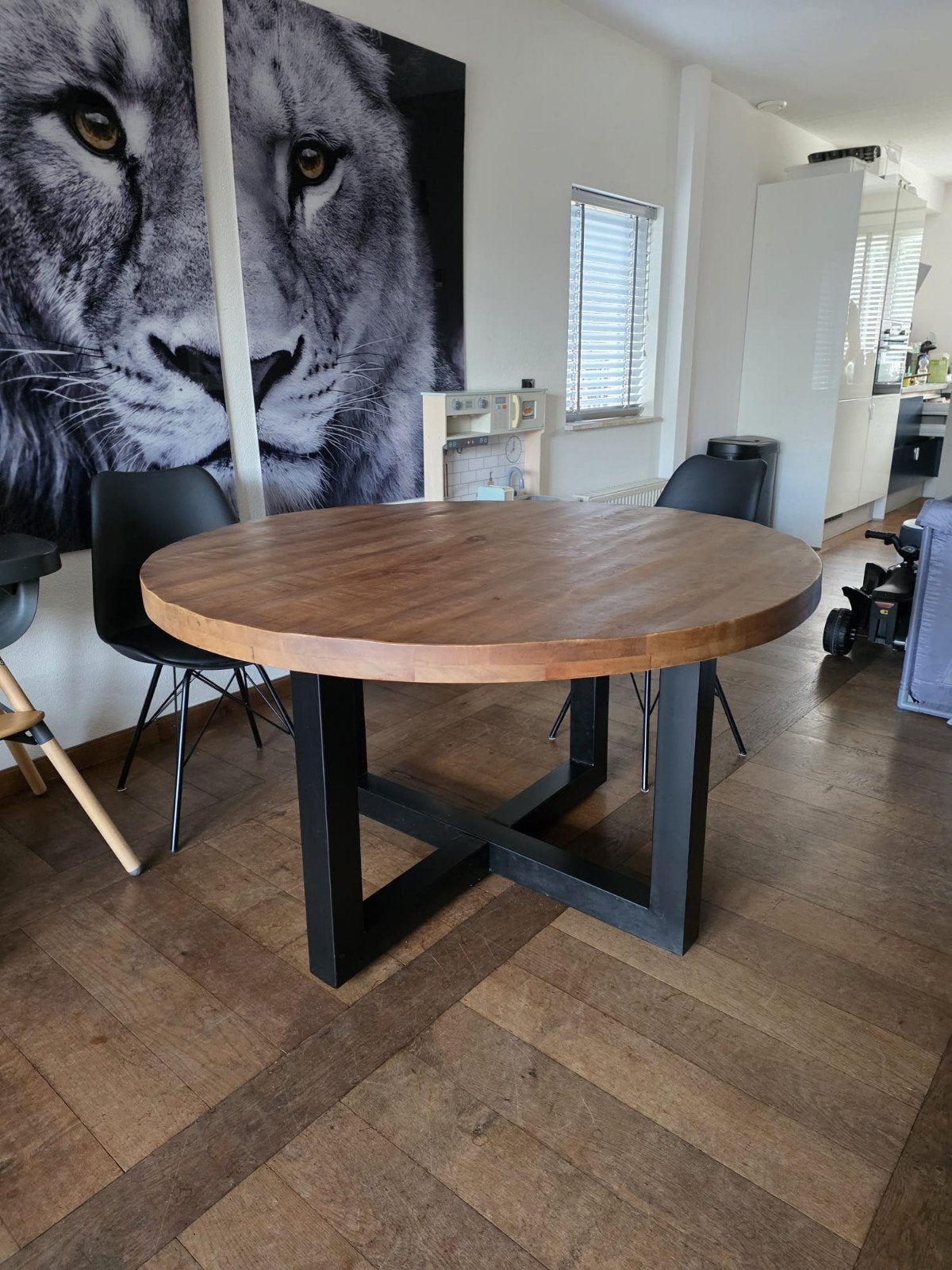 Mango houten tafel 130 cm diameter, Ophalen, Gebruikt, Rond, 100 tot 150 cm
