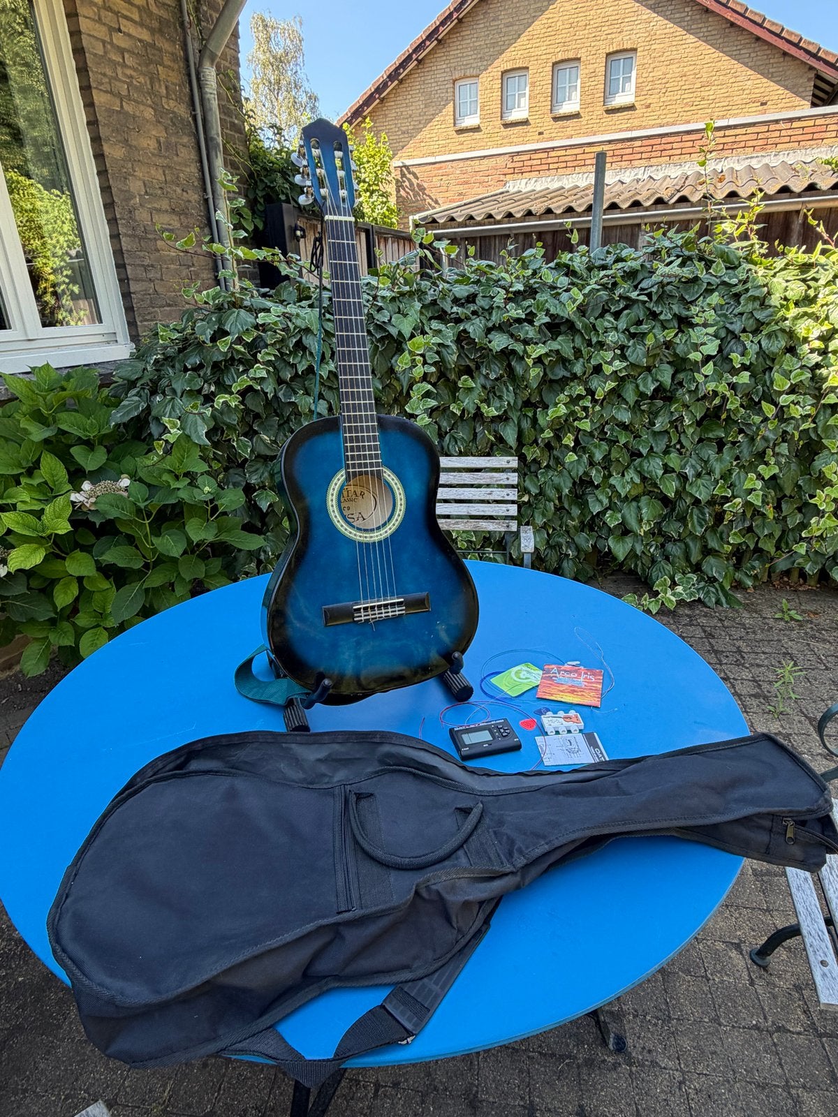 Kindergitaar MSA C9 blauw met hoes en accessoires, Ophalen, Gebruikt, Klassieke of Spaanse gitaar, Met koffer