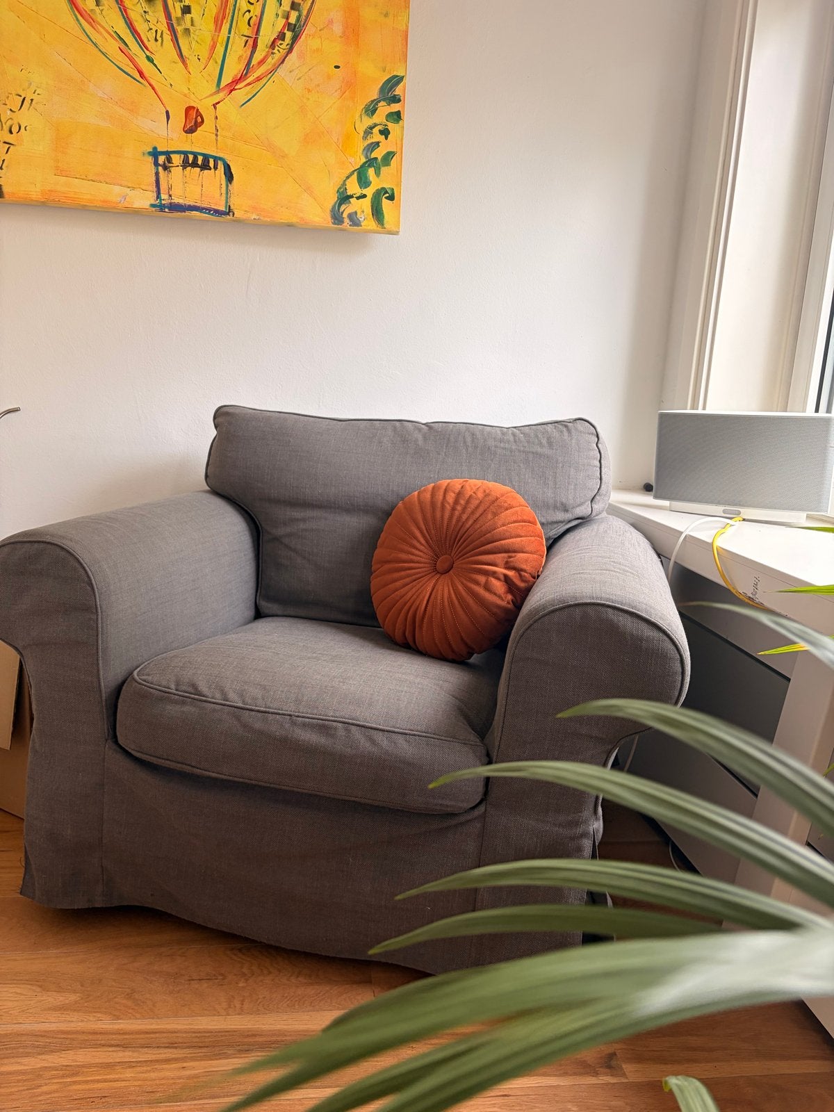 Comfortabele grijze IKEA Ektorp fauteuil. Dit weekend weg!!, Ophalen, Zo goed als nieuw, Stof, 75 tot 100 cm
