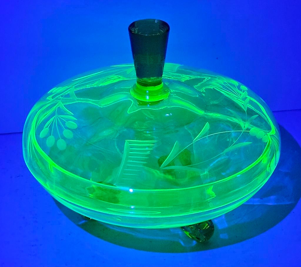 Uranium glas bonbon schaaltje met deksel, Antiek en Kunst, Ophalen
