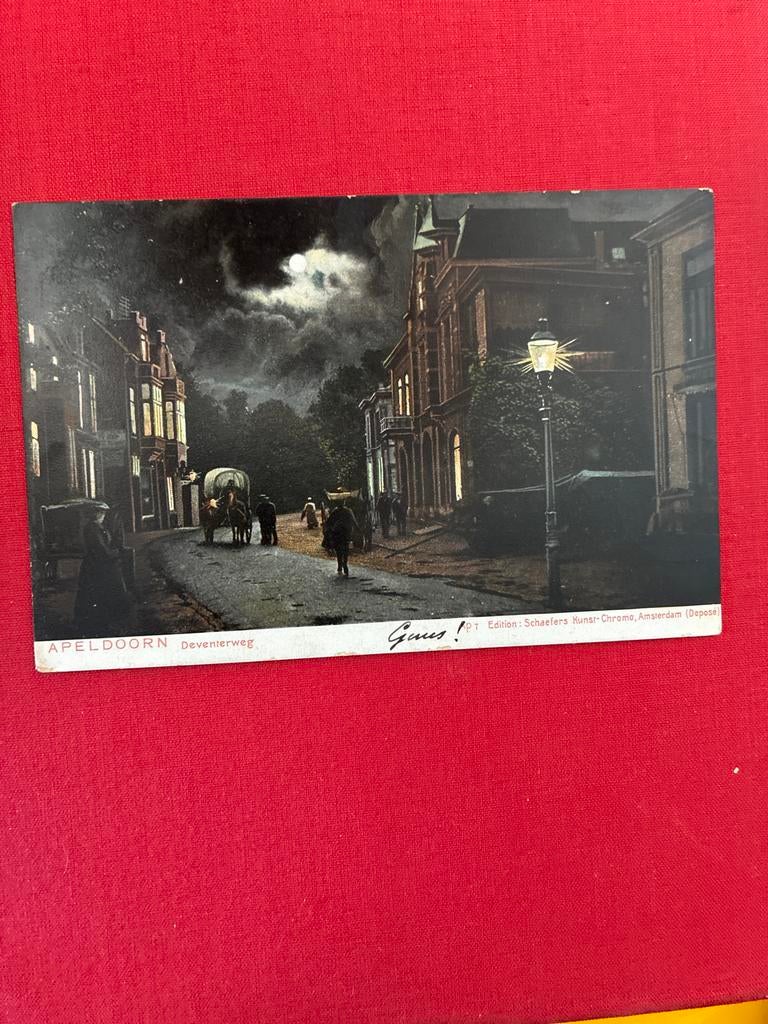 Oude Ansichtkaart Apeldoorn Deventerweg Nacht, Ophalen of Verzenden, Voor 1920, Gelopen, Gelderland