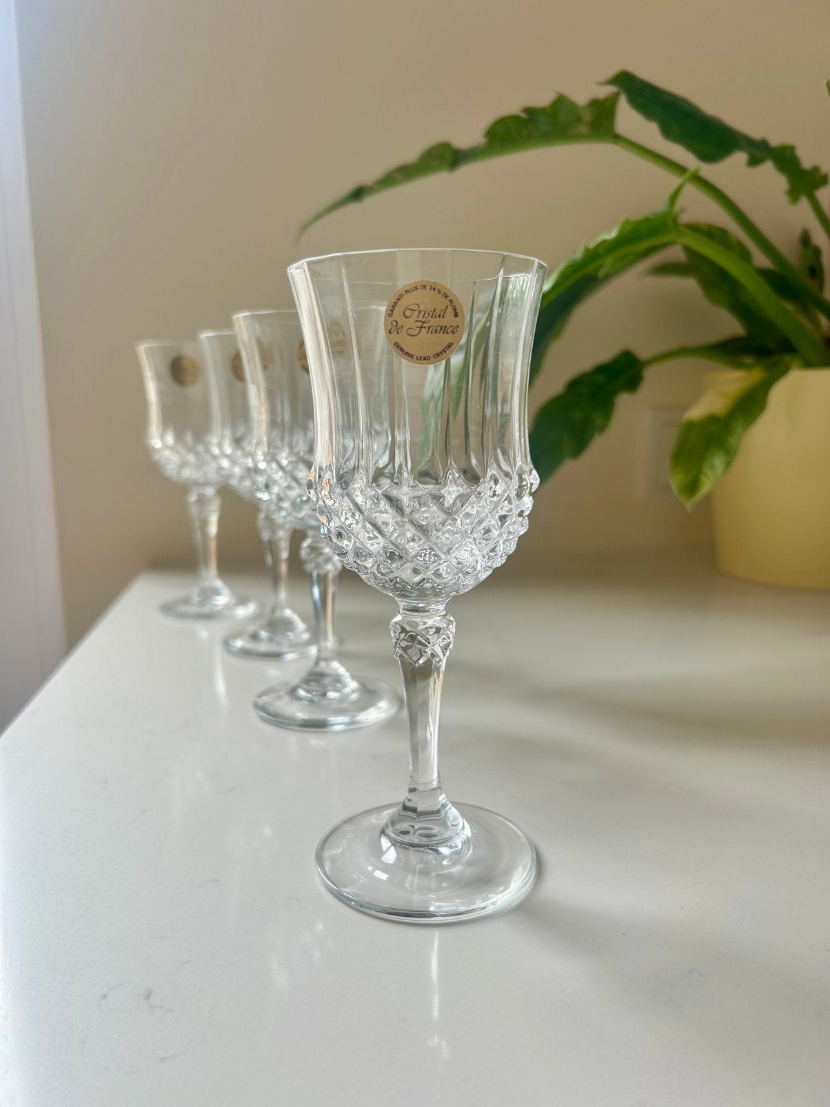 4 kristallen wijnglazen Longchamp. Sjiek wijnglas kristal, Ophalen of Verzenden, Nieuw, Overige typen