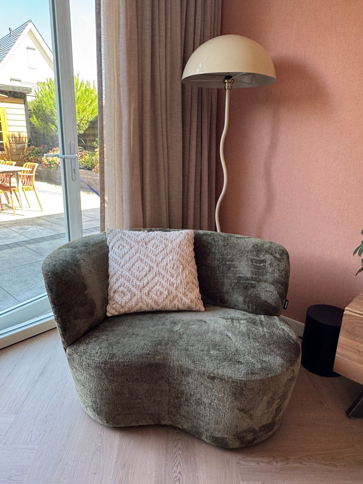 Woood Fauteuil Stone warmgroen velvet stof, Ophalen, Eenpersoons, 75 tot 100 cm, Zo goed als nieuw