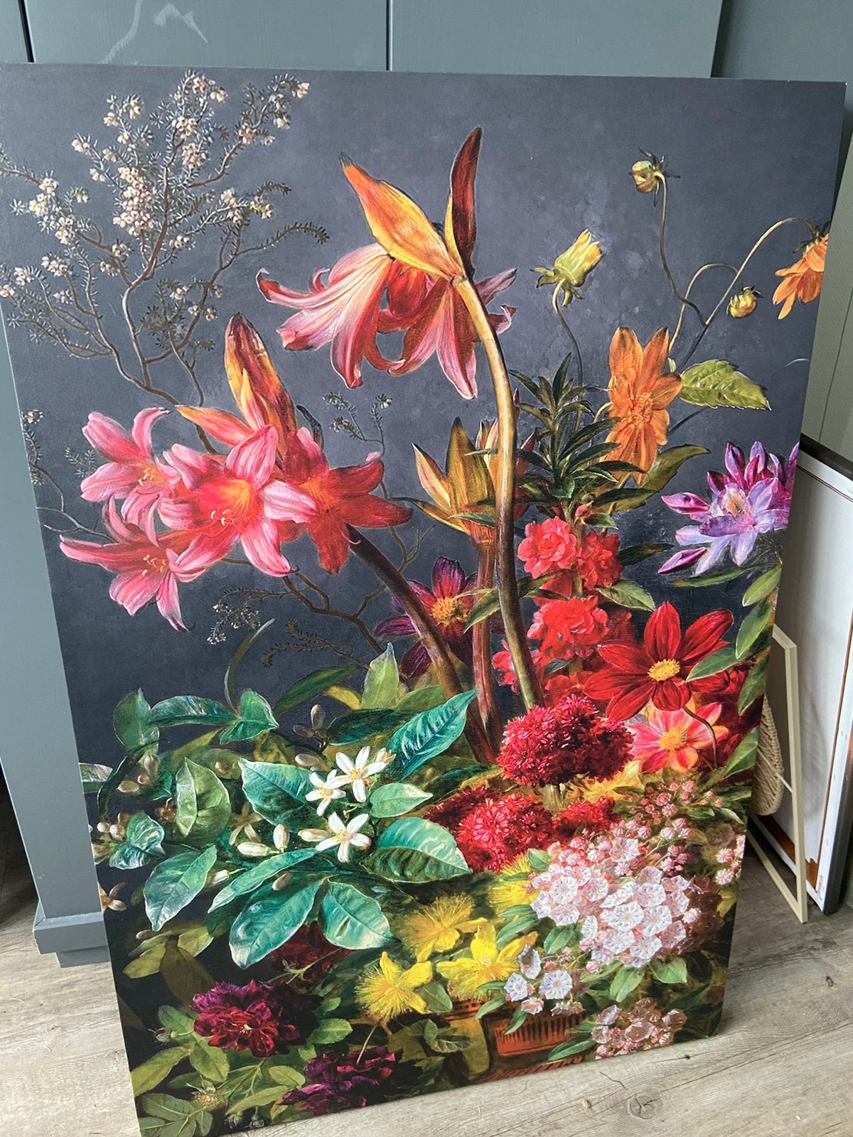 Groot canvas schilderij 116 bij 75 bloemen, Ophalen
