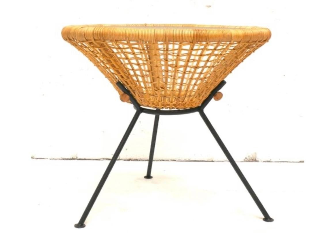 Fair Trade handgeweven Bijzettafel met Glasplaat - Rond, Ophalen, Minder dan 55 cm, Metaal of Aluminium, Rond