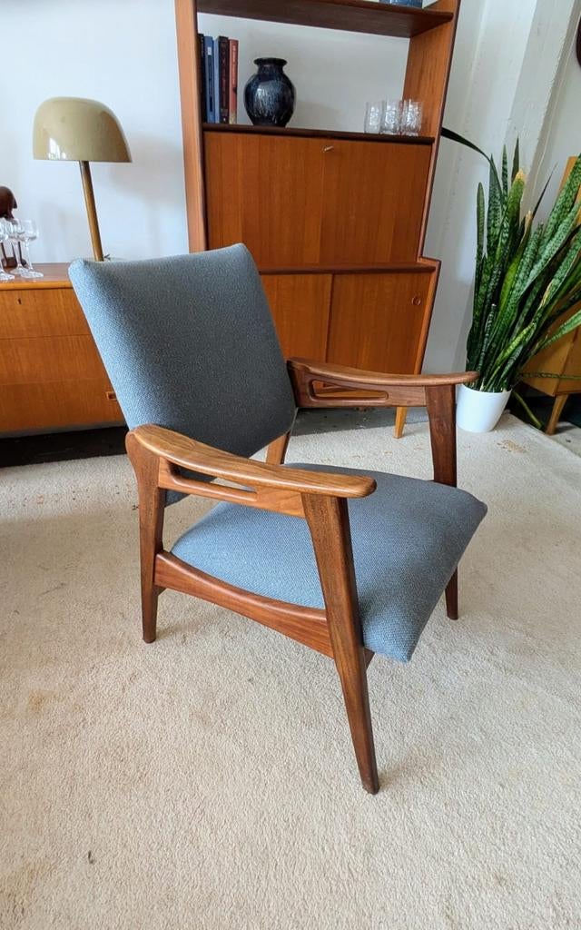 Vintage, teakhouten Deense fauteuil, Ophalen, Gebruikt, ., Minder dan 75 cm