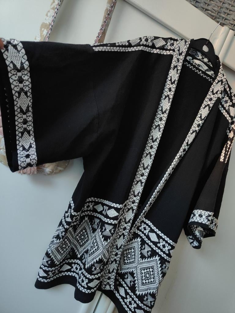 Jacquard geweven zwart kimono vest xxl Aztec Ibiza, Bon'a parte, Zwart, Maat 46/48 (XL) of groter, Nieuw