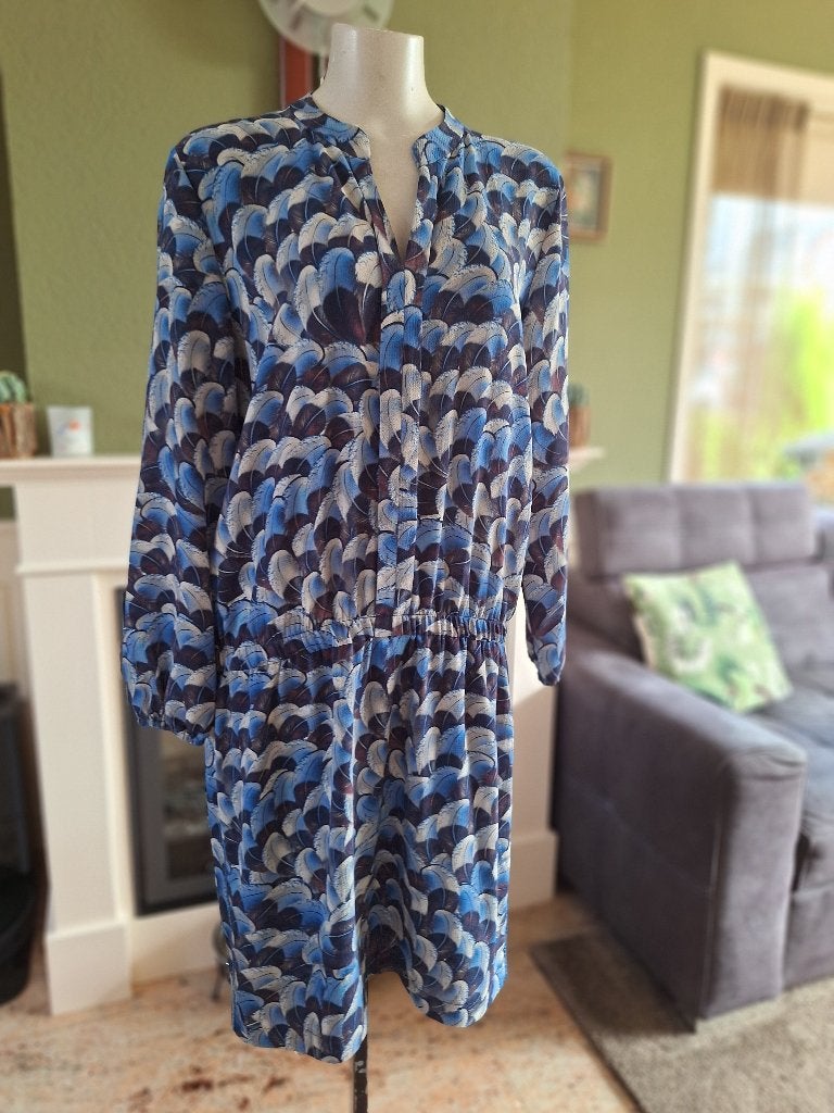 Giovane jurk blauw grijs mt NL 44, Maat 42/44 (L), Zo goed als nieuw, Giovane, Onder de knie
