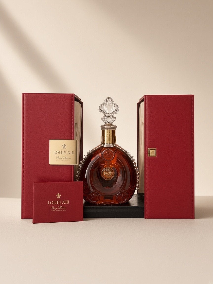 Exclusieve Louis XIII Cognac Fles met Geschenkdoos, Ophalen of Verzenden, Gebruikt, Bruin, Glas