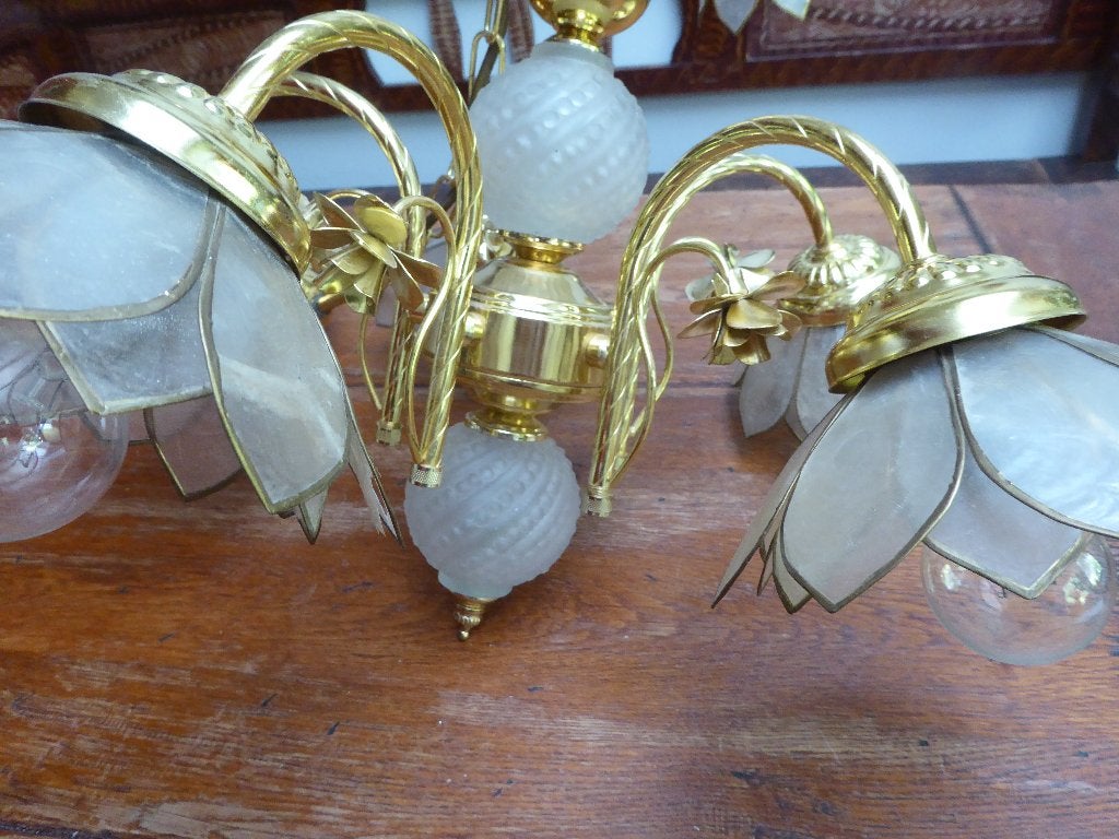 Vintage hanglamp met capiz schelpen, Ophalen of Verzenden