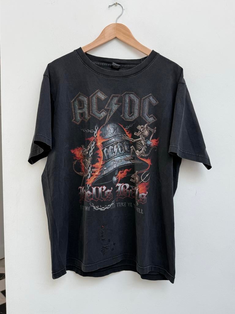 AC/DC Hell's Bells Band Tee XL Faded Zwart Vintage Merch, Kleding | Heren, Ophalen of Verzenden, Zo goed als nieuw, Maat 56/58 (XL)