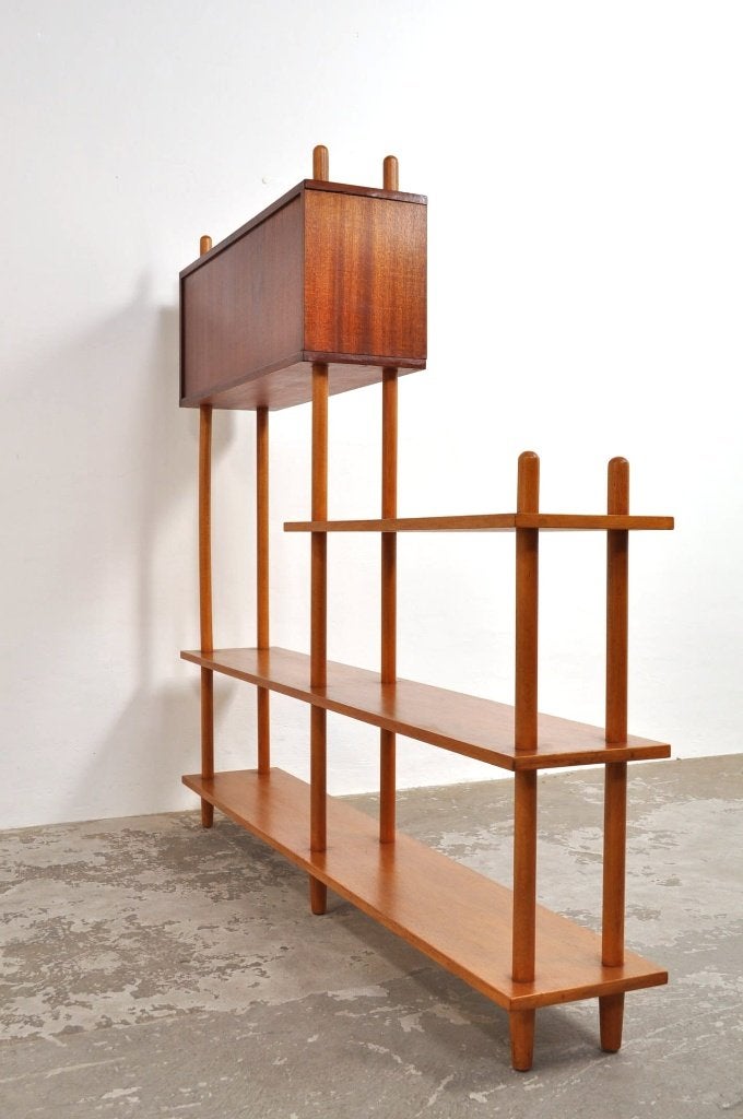Stokkenkast room divider kast eiken beuken mahonie jaren 50, Ophalen of Verzenden, Gebruikt