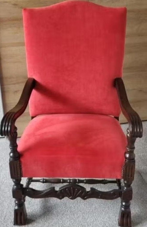 Antieke stoel met rode bekleding, Ophalen, Gebruikt, Stof, Eén