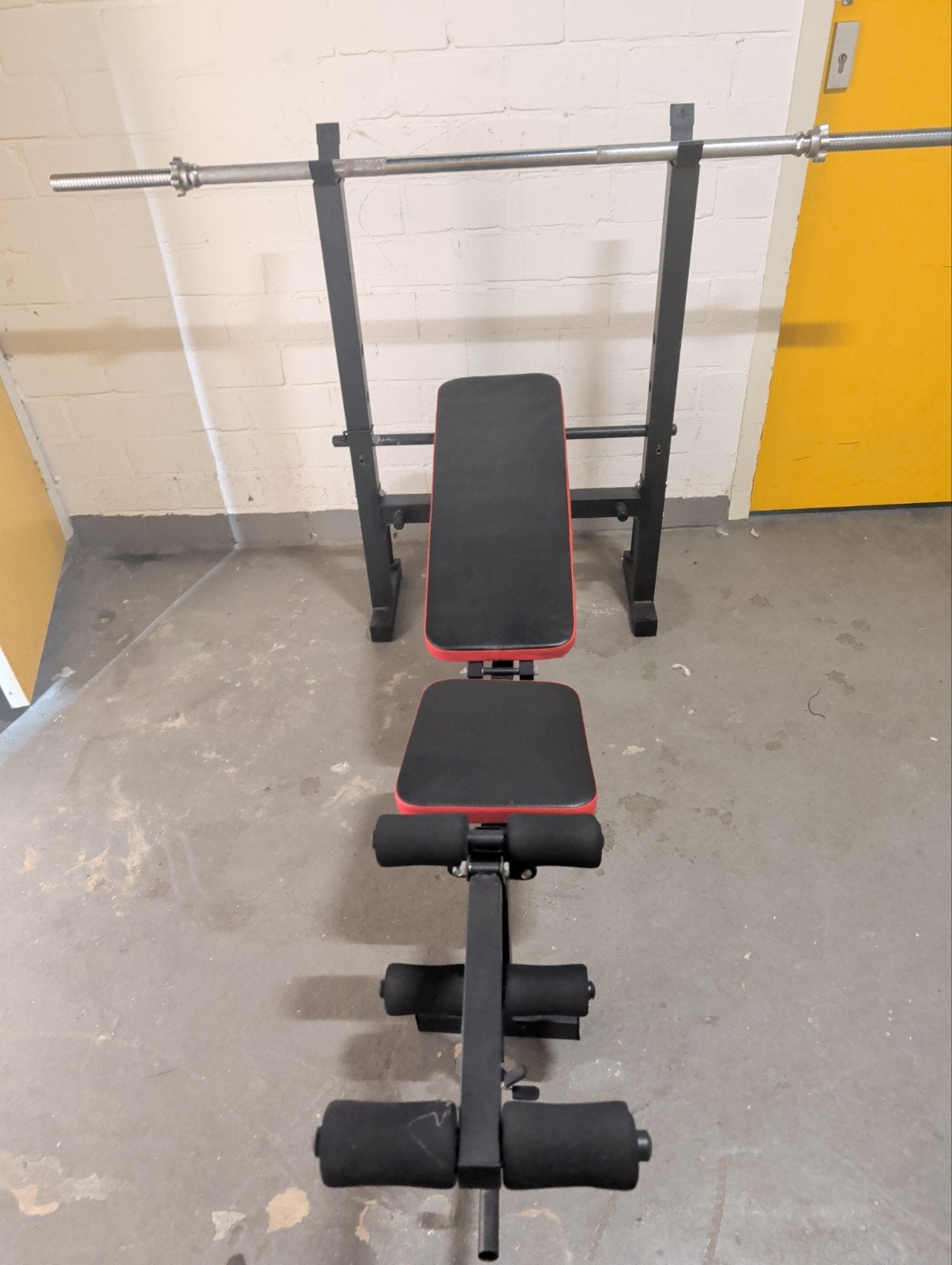 Fitnessbank met halterstang, Sport en Fitness, Ophalen, Gebruikt, Armen, Fitnessbank