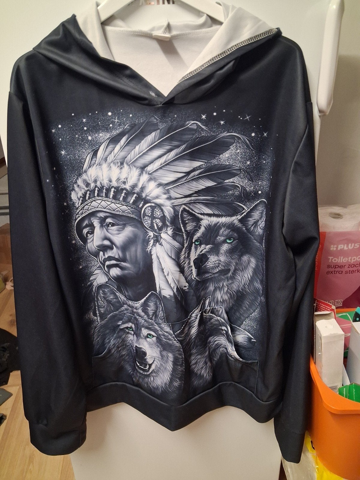 Hoodie met Native American en wolven print, Ophalen of Verzenden, Zo goed als nieuw, Onbekend