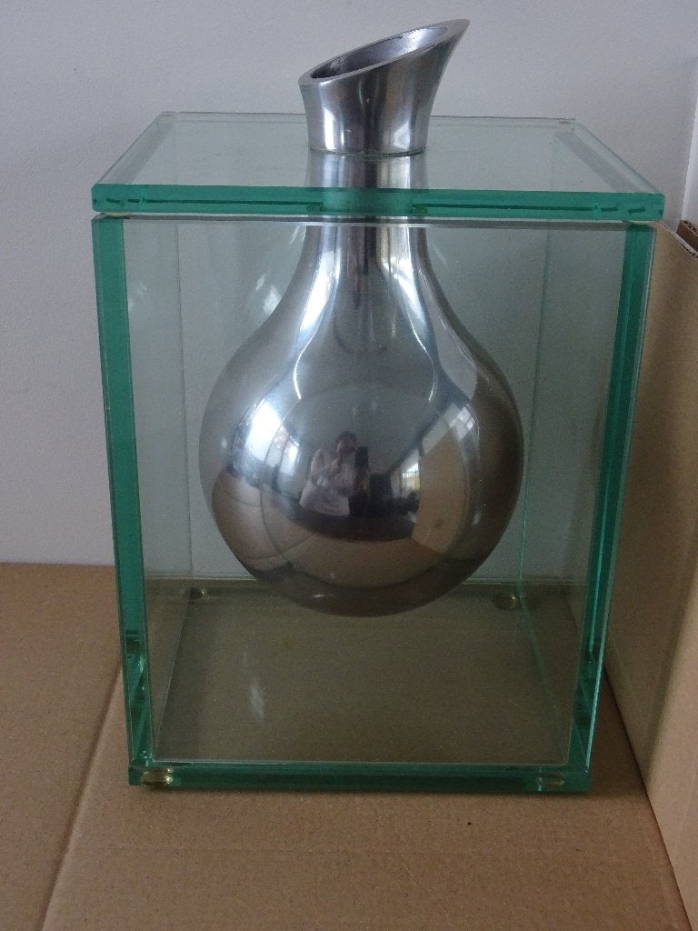 Lisa Mori '80 design glas vaas glazen kubus met vaas kunst, Vaas, Ophalen of Verzenden, Handgemaakt, 21 cm