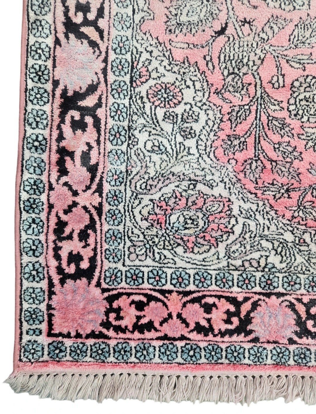 Handgeknoopt oosters Kashmir zijde tapijt pink 125x186cm, Gebruikt, 100 tot 150 cm, Perzisch, Vintage, Oosters, Www.hypepopup.nl