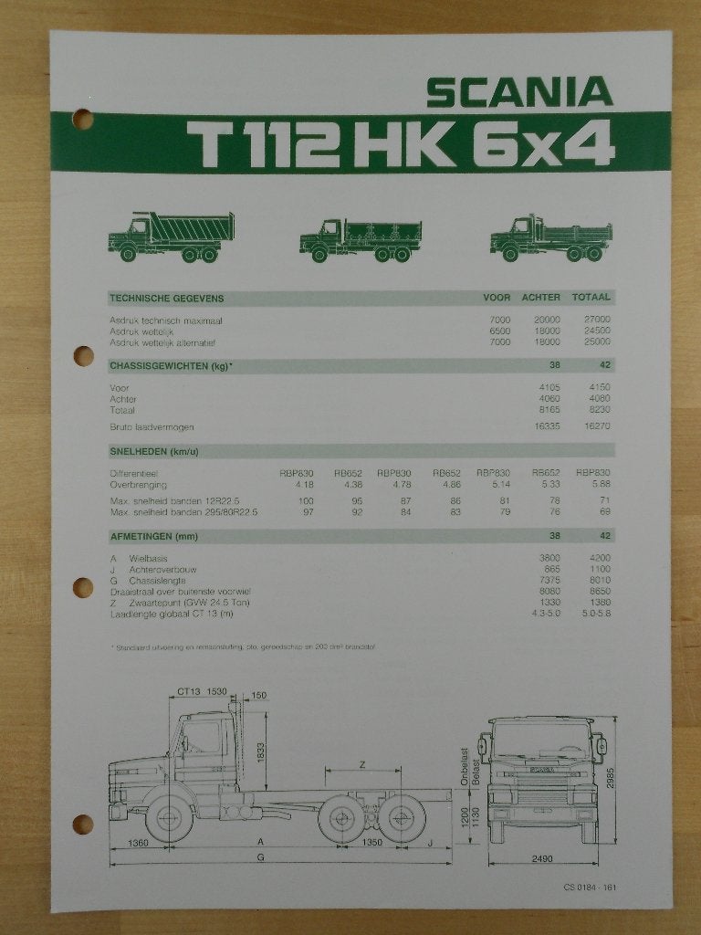 Scania T112 6x4 1984 Specificatie Brochure T 112 Torpedo, Ophalen of Verzenden, Zo goed als nieuw, Overige merken, Scania