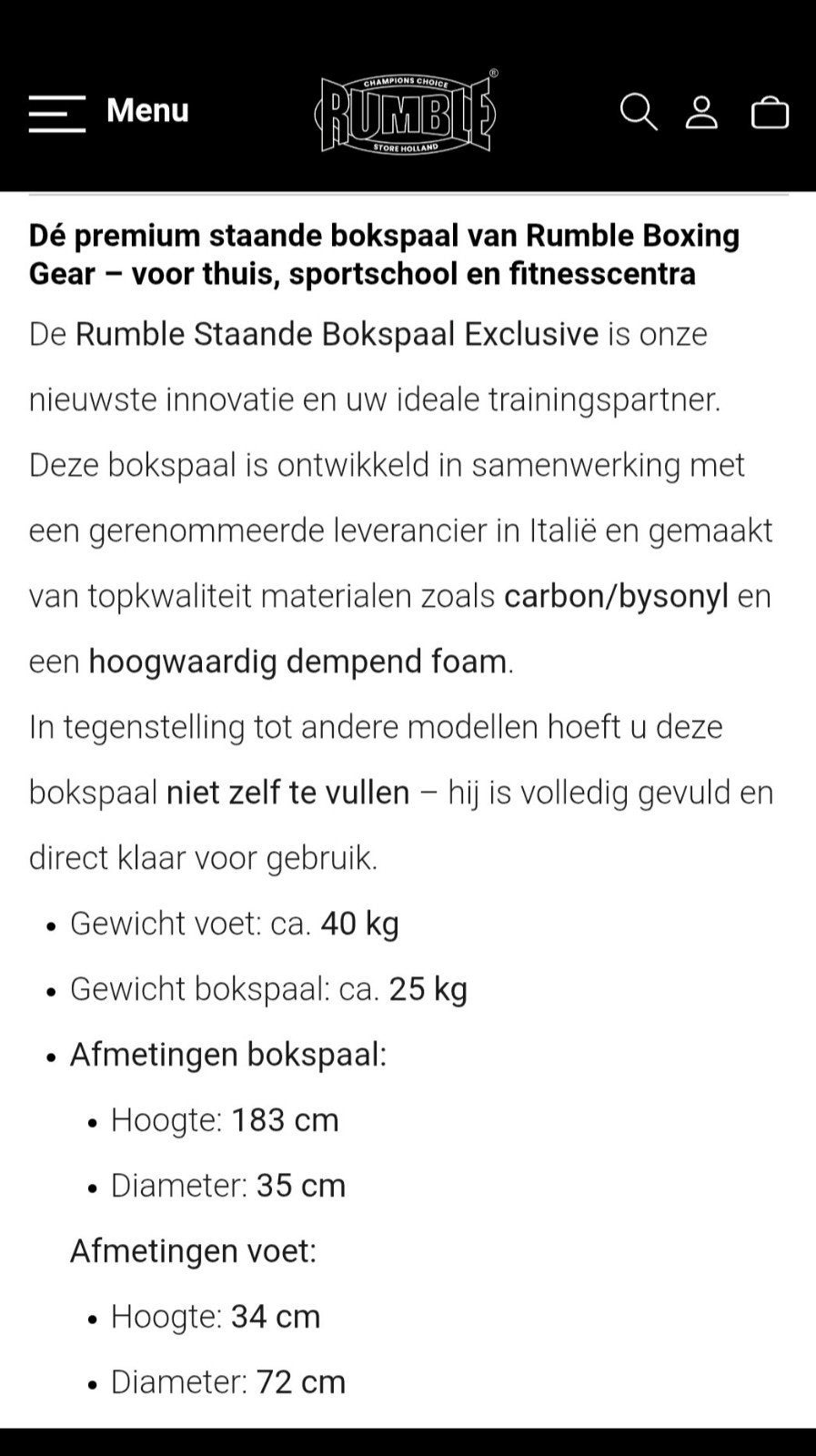 Rumble Staande Boksbal Exclusive - Zo goed als nieuw, Ophalen, Boksbal, Onbekend, Zo goed als nieuw