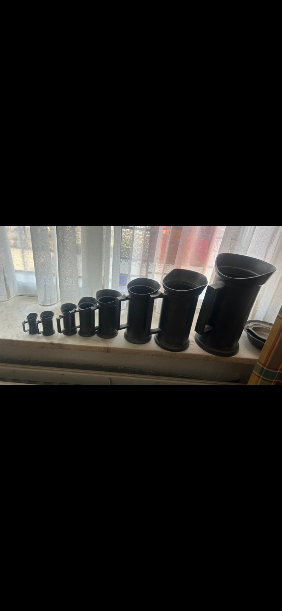 Set van 7 antieke tinnen maten, Antiek en Kunst, Ophalen
