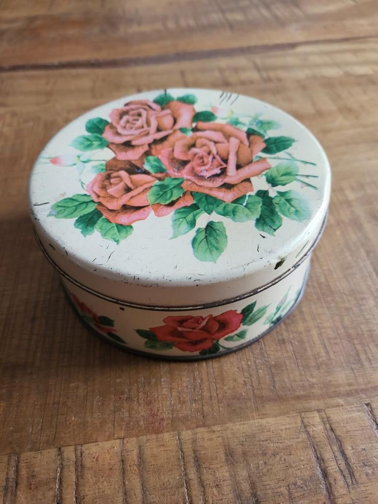 Vintage Albert Heijn koektrommel met rozen design, Ophalen of Verzenden