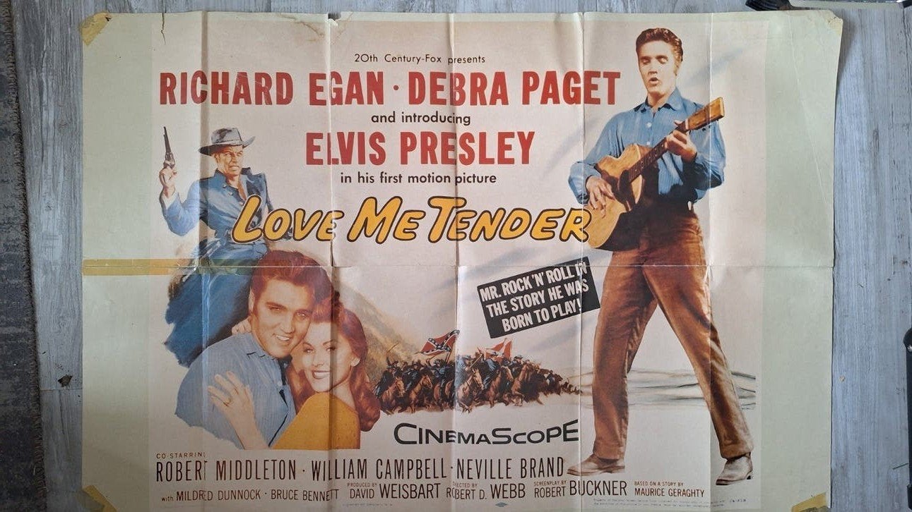 Originele filmposter Elvis Presley - Love Me Tender, Deurposter of groter, Ophalen of Verzenden, Film en Tv, Rechthoekig Staand