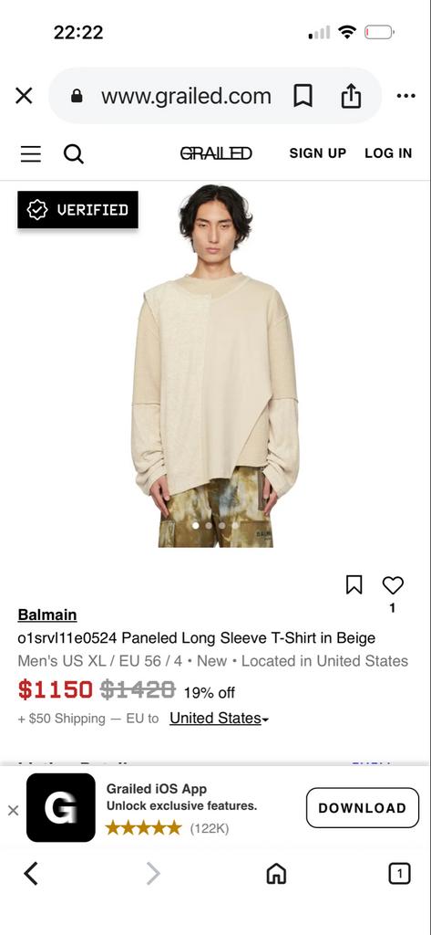 Balmain Panelled Long Sleeve T-Shirt Beige L, Kleding | Heren, Overige Herenkleding, Ophalen of Verzenden, Zo goed als nieuw