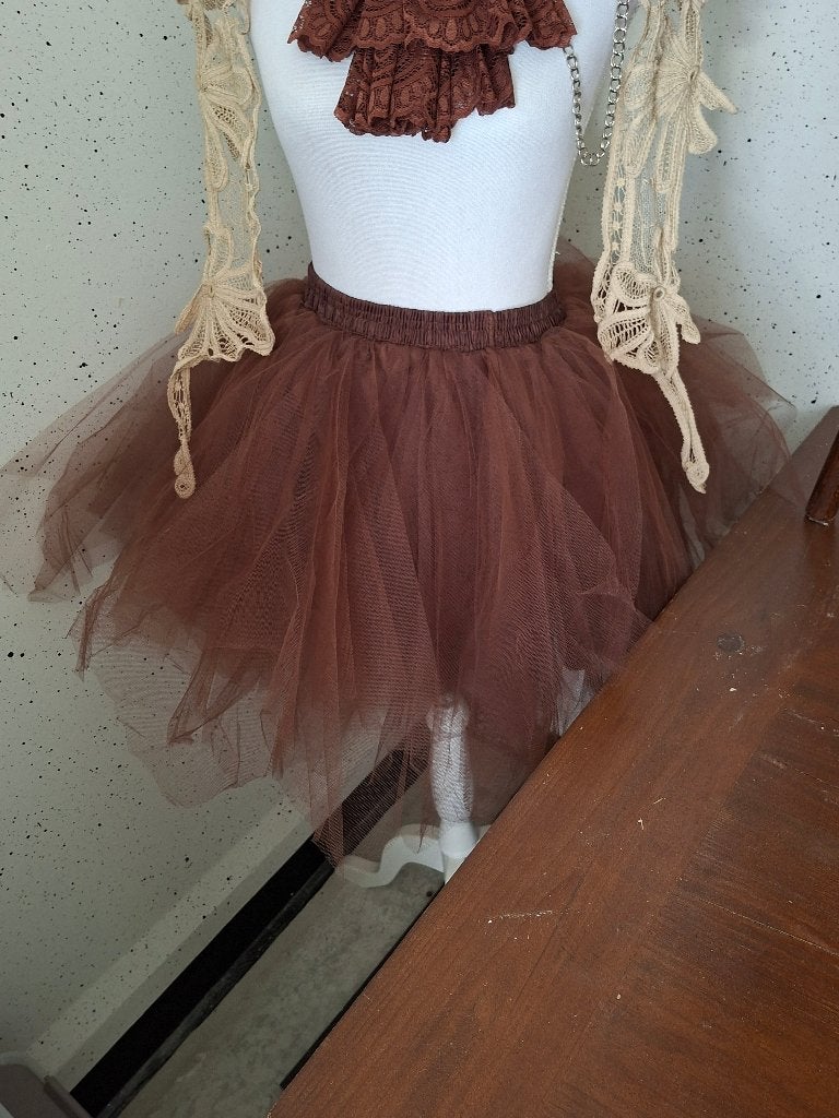 Bruine Tule Rok / Tutu met Satijnen Voering, Maat 38/40 (M), Bruin, Nieuw, Ophalen of Verzenden