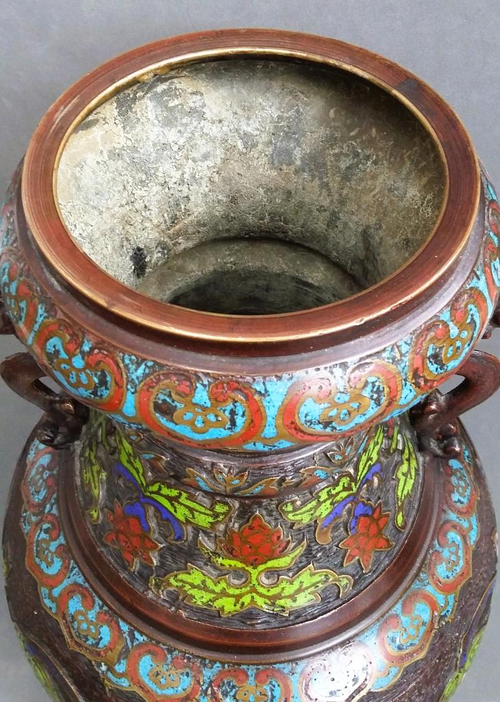 Om 1900 Grote Brons Bronzen Cloisonné Vaas China Chinees, Ophalen of Verzenden