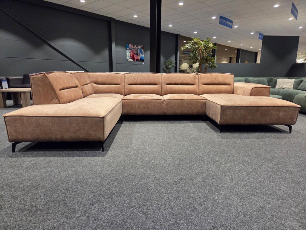 Trendy hoekbank U-vorm strak afgewerkt design in velvet stof, Ophalen of Verzenden, Zo goed als nieuw, Stof, Hotel chique