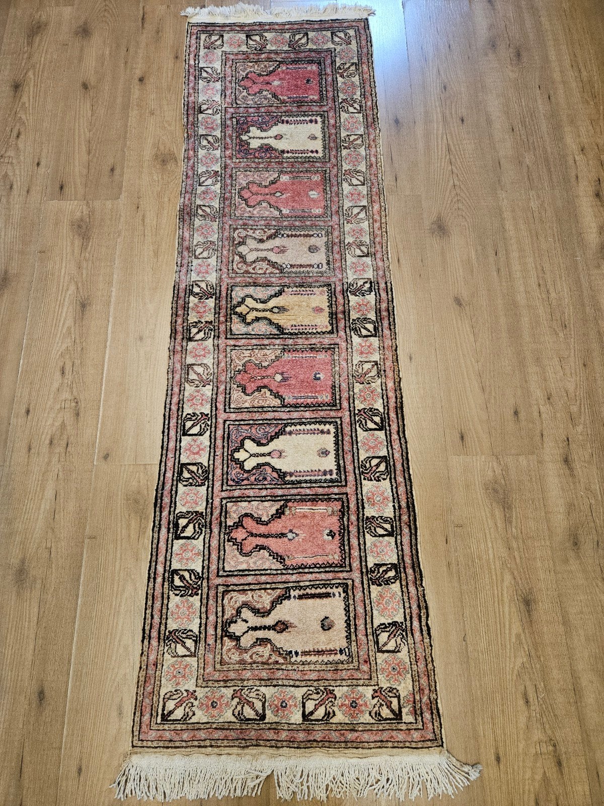 Vintage handgeknoopt oosters tapijt loper zijde 188x58, Huis en Inrichting, Stoffering | Tapijten en Kleden, Info@SlatsAntiek.nl