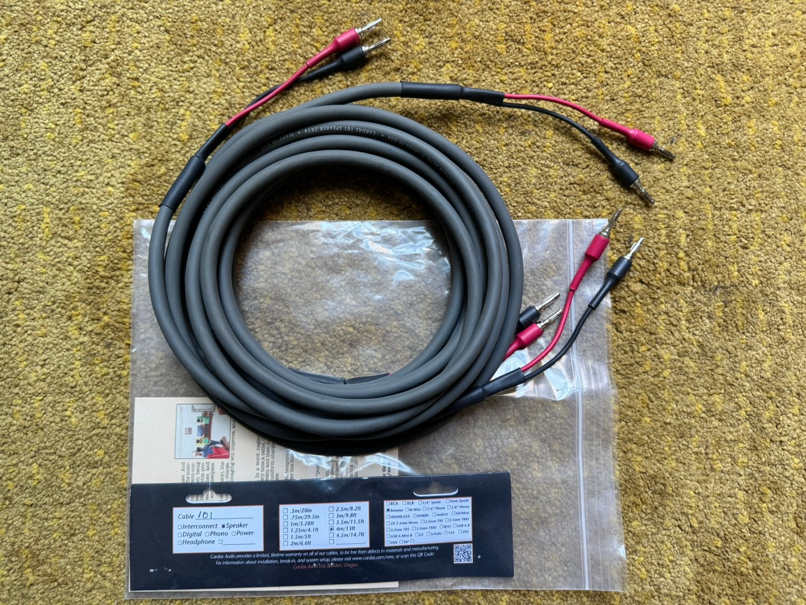 Cardas 101 luidsprekerkabel 2x4m, Ophalen of Verzenden, Zo goed als nieuw