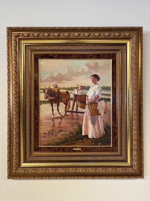 Familie met paard, Antiek en Kunst, Kunst | Schilderijen | Klassiek, Ophalen, Doek, Portret of Personen, Oud hollands