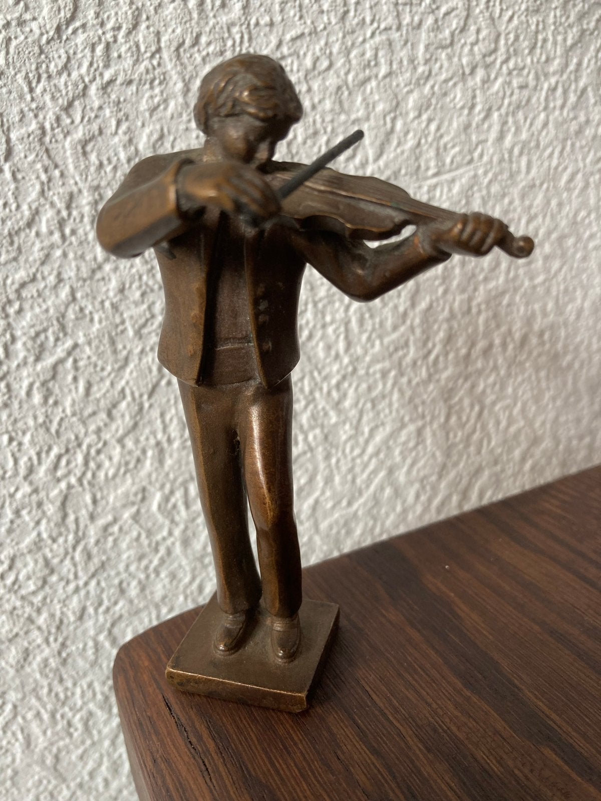 Massief bronzen beeld van violist - 10 cm, Minder dan 20 cm, Ophalen of Verzenden, Brons, Beeld