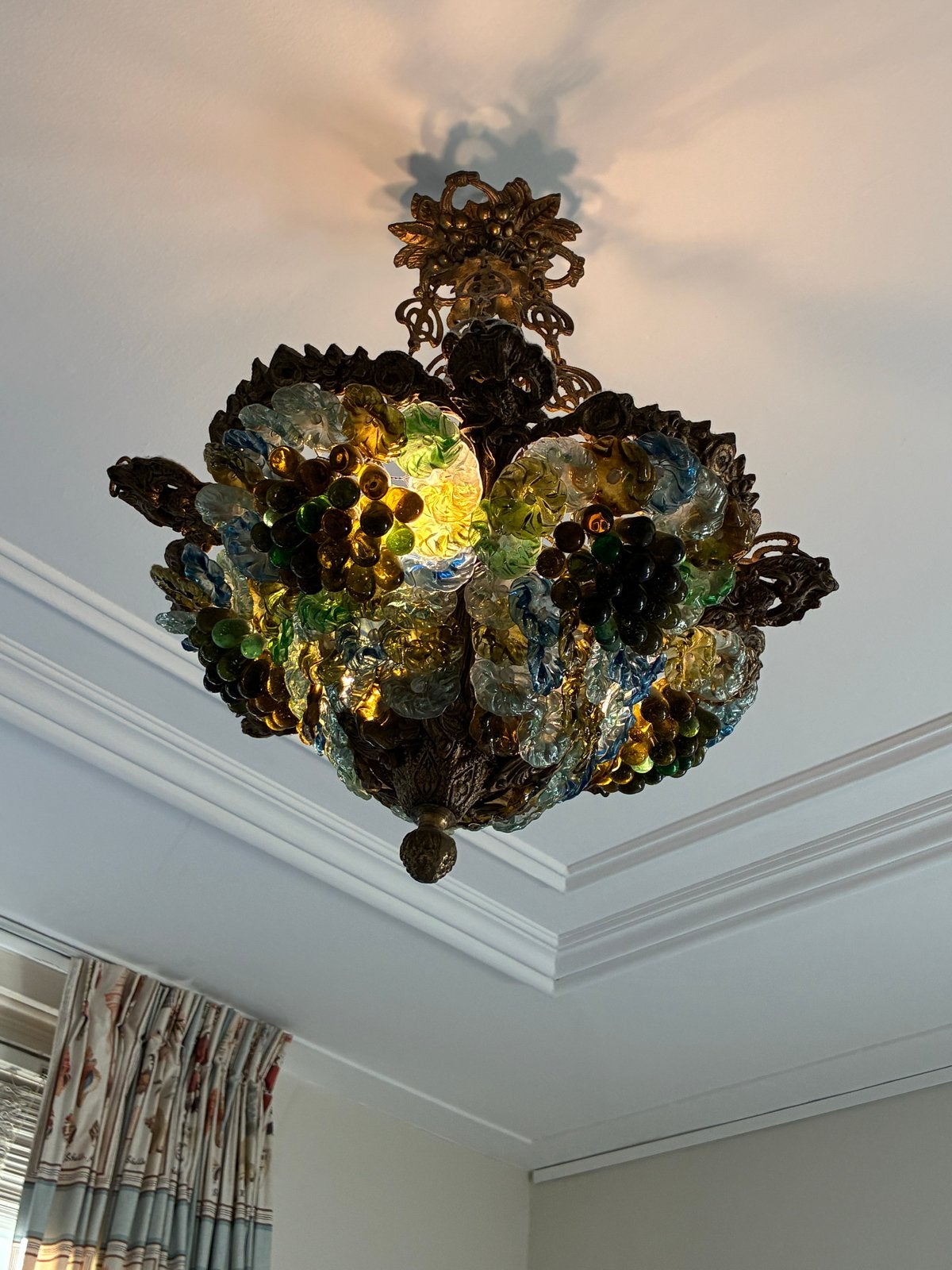 Vintage Murano Kroonluchter - Druiventros Design, Huis en Inrichting, Lampen | Kroonluchters, Gebruikt, Glas, E14 (klein), Ophalen