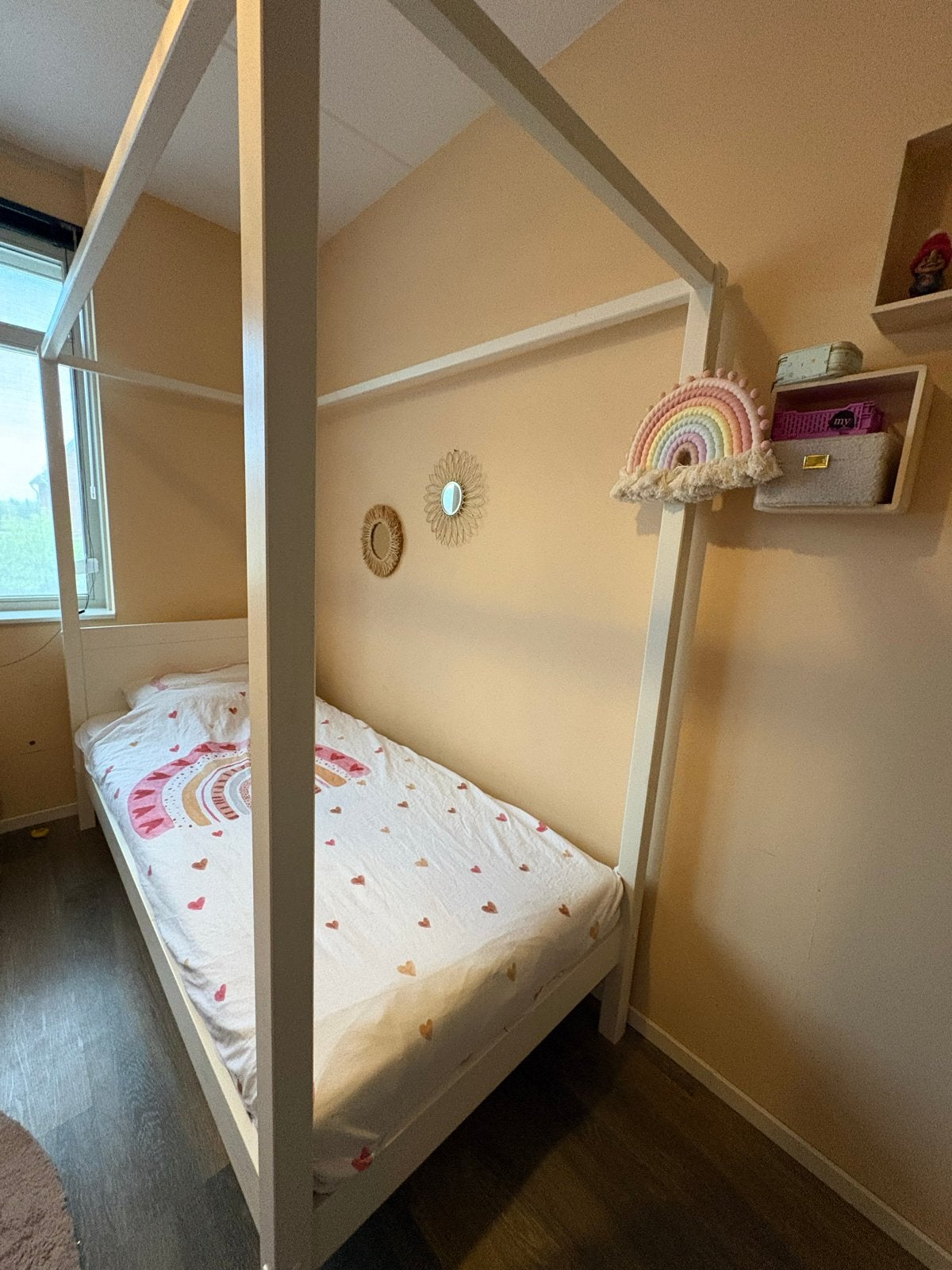 NOUS Living Hemelbed Julia 90x200, cm incl matras, Gebruikt, 90 cm, Eenpersoons, Wit