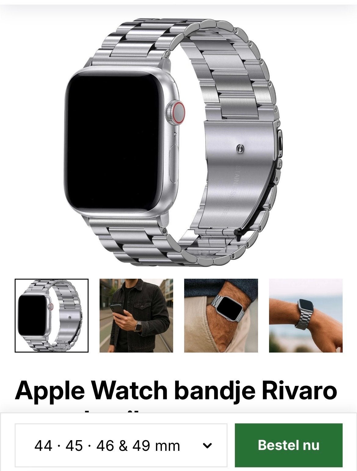 Apple Watch bandje Rivaro 44mm met beschermhoes en folie, Ophalen of Verzenden, Nieuw, Zilver, IOS