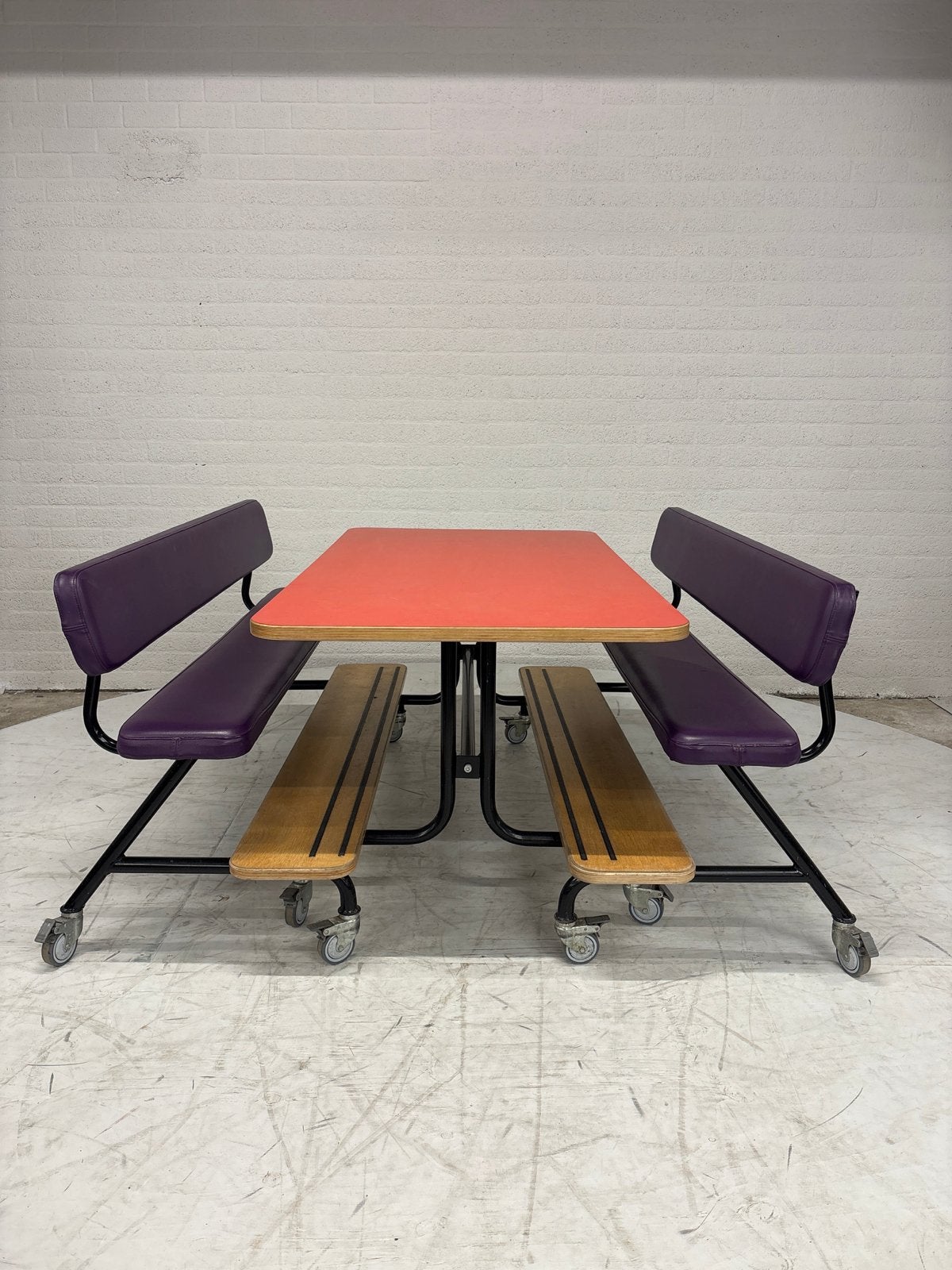Setprijs! Retro Formica look  Tafel met banken  op Wielen, Ophalen, Gebruikt, Overige houtsoorten, 100 tot 150 cm