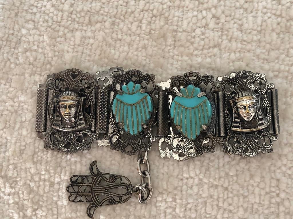 Armband Scarabee Turkoois Egyptisch Vintage, Sieraden, Tassen en Uiterlijk, Armbanden, Ophalen of Verzenden, Zo goed als nieuw