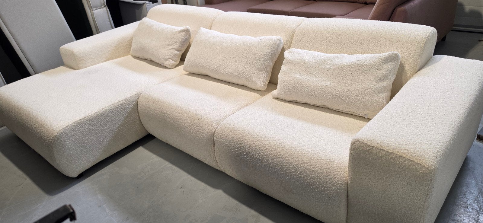 Grote Hoekbank Bouclé/Teddy Stof eierkamp, Ophalen, Gebruikt, 300 cm of meer, Onbekend