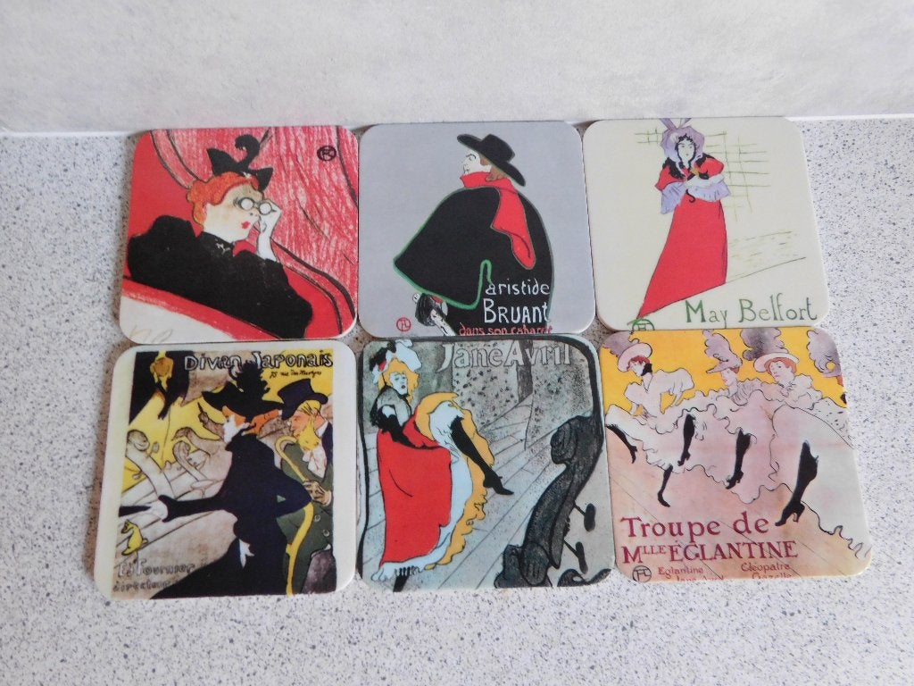 6x onderzetter 9,5x9,5 cm. Toulouse Lautrec, Overige materialen, Overige merken, Overige typen, Ophalen of Verzenden