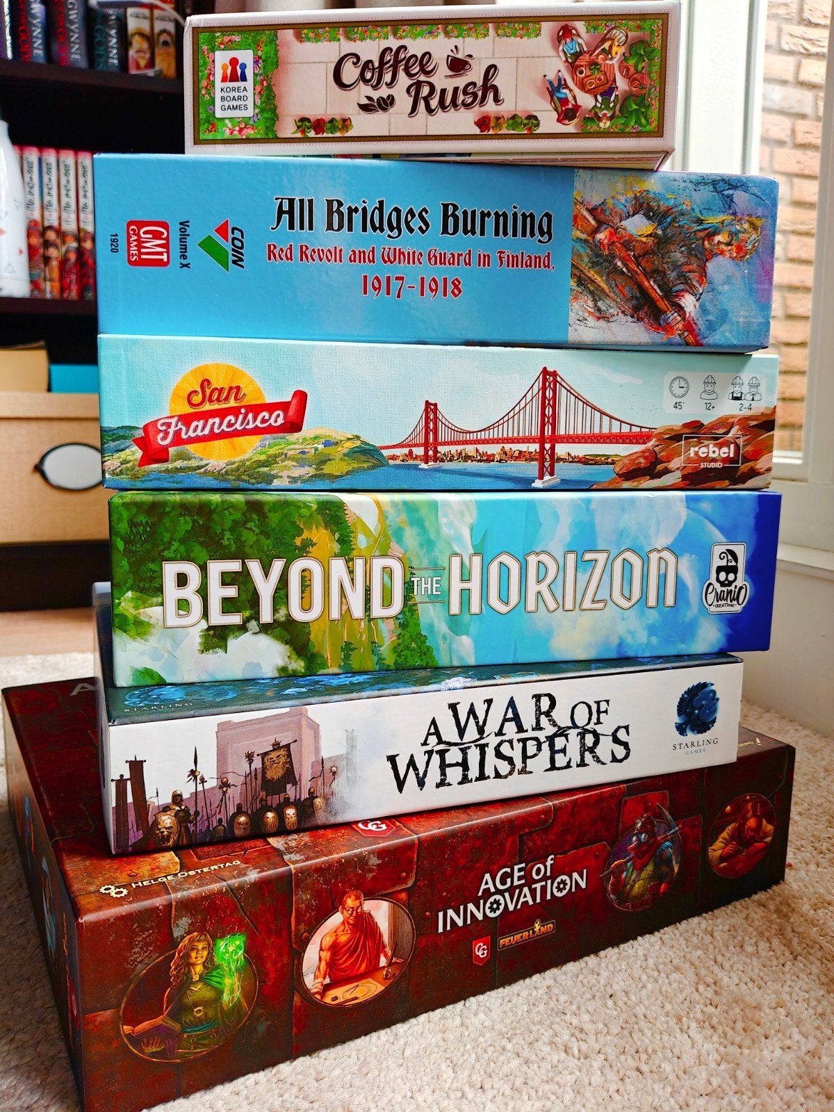 Div. bordspellen: o.a. Beyond the Horizon, Age of Innovation, Vijf spelers of meer, Ophalen of Verzenden, Zo goed als nieuw, Cranio Creations, Rebel Studio, GMT Games, Ted Alspach